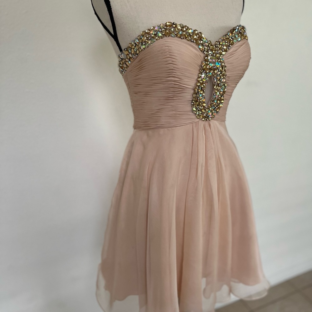 Sherri Hill Blush Pink Beaded Strapless Homecoming Dress Size 2 Cocktail Party - Picture 2 of 5
